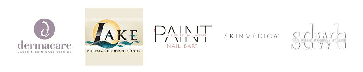 Logos for skincare and nail care brands.