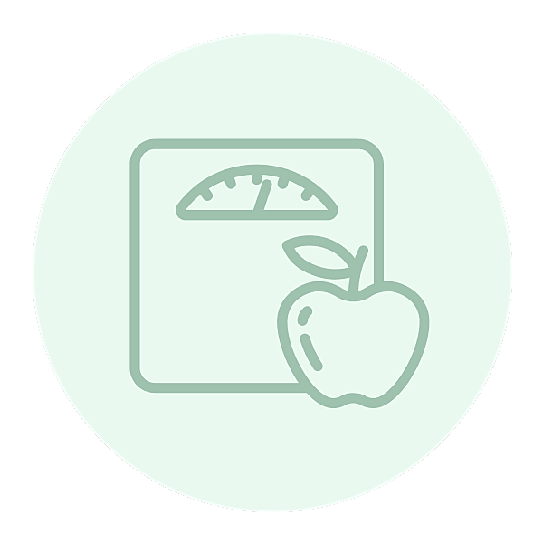 Weight scale with an apple illustration.