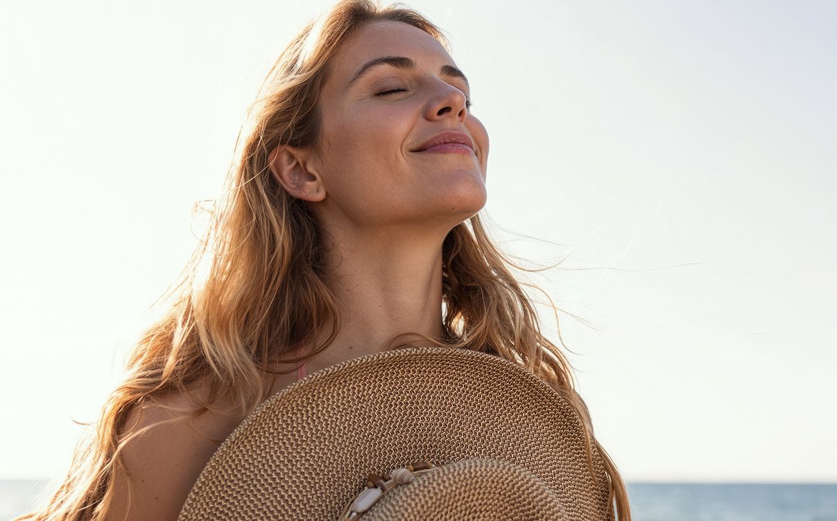 Woman enjoying the sun at the beach.