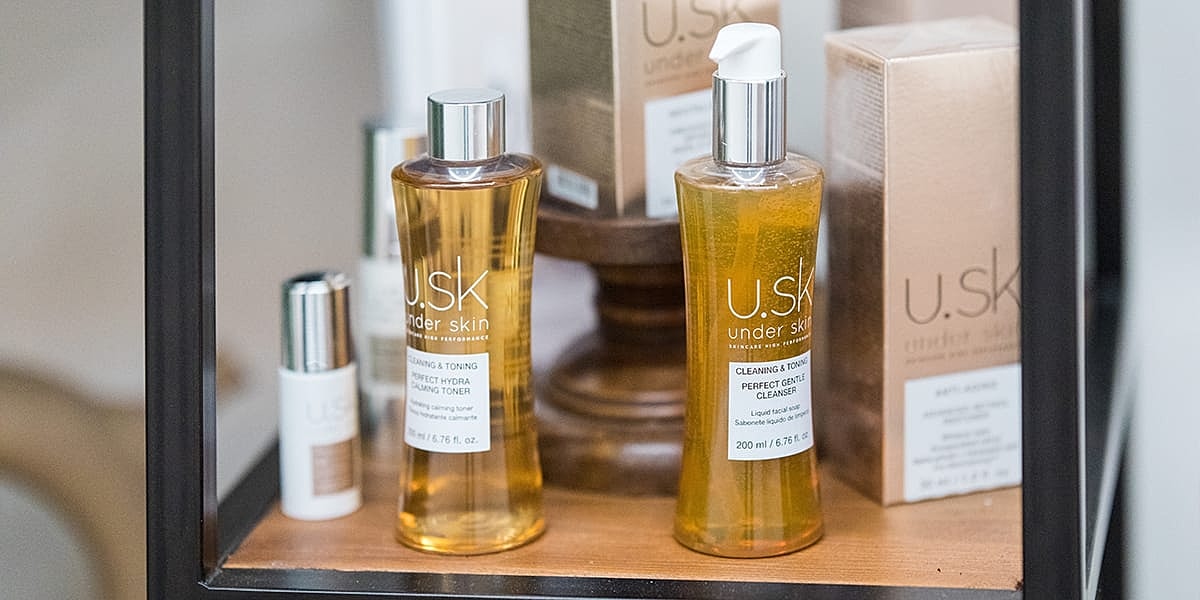 U.S.K skincare products on display.